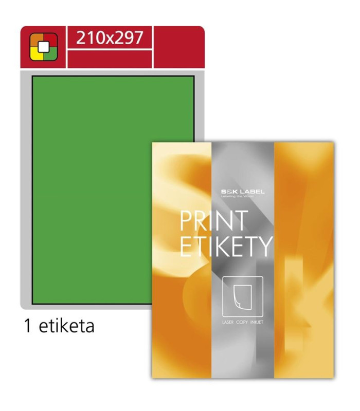 Fluorescentní etikety S&K Label - zelené, 210 x 297 mm, 100 ks