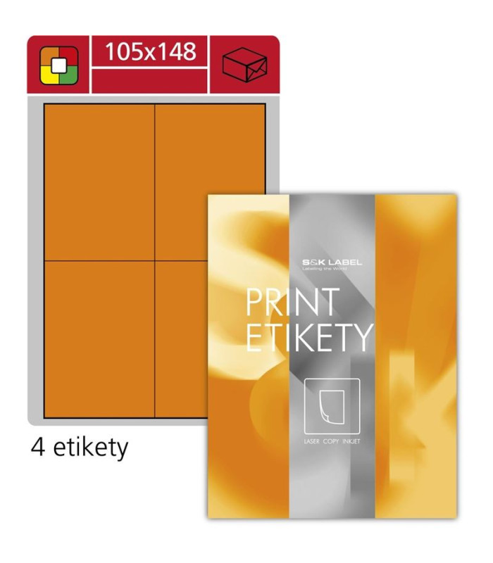 Fluorescentní etikety S&K Label - oranžové, 105 x 148 mm, 400 ks