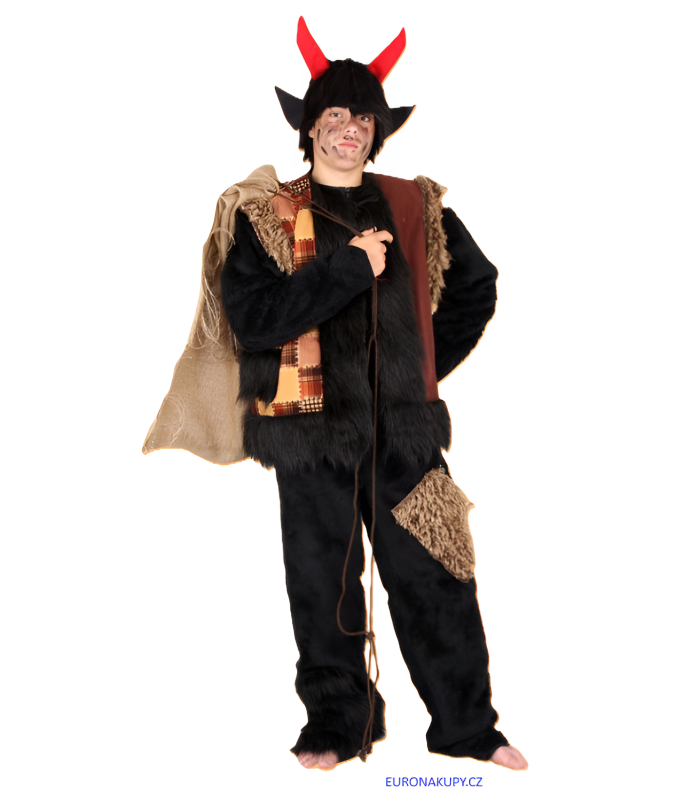 Kostým čert komplet, černá, overal, vesta, čepice