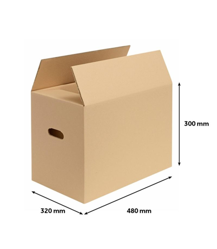 Klopová krabice stěhovací, s vyseknutými otvory pro ruce - 493 x 333 x 325 mm, 1 ks