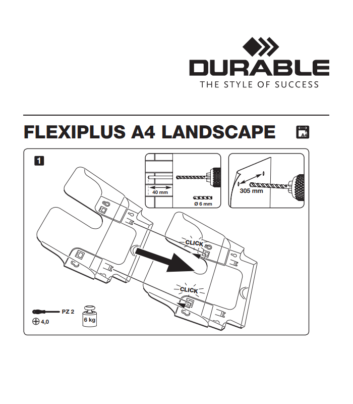 Prezentační nástěnný stojan Durable FLEXIPLUS - 6 přihrádek, transparentní