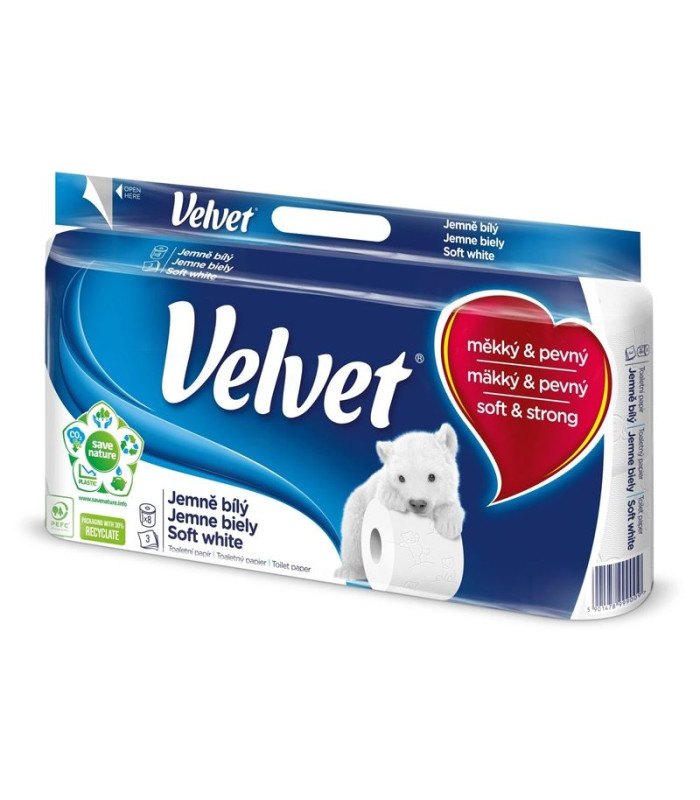 Toaletní papír Velvet - 3vrstvý, 8 rolí